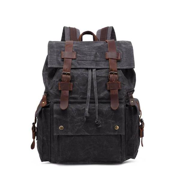 

backpack retro men's canvas oil wax travel waterproof crazy horse skin bag