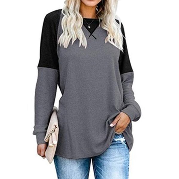 

women's t-shirt autumn casual ladies o neck t shirt patchwork streetwear long sleeved fashion loose pullover, White