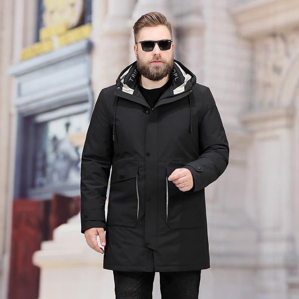 

men's down & parkas long men white duck downjacket with hood plus size 8xl 7xl 6xl brand male warm winter coat casual, Black