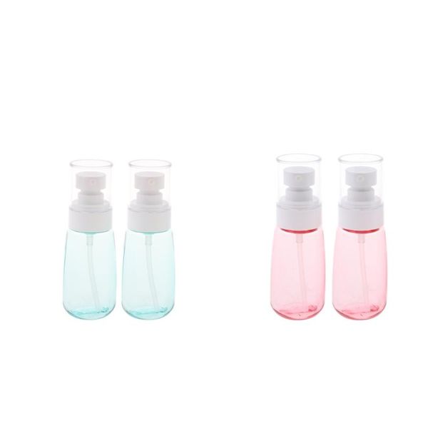 

pack of 4pcs 60ml empty essential oil bottle refillable travel cream liquid perfume vials, pink blue storage bottles & jars