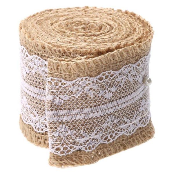 

packs hessian burlap ribbon rolls with white lace natural wreath for gift wrapping strap wedding party home decoration sashes
