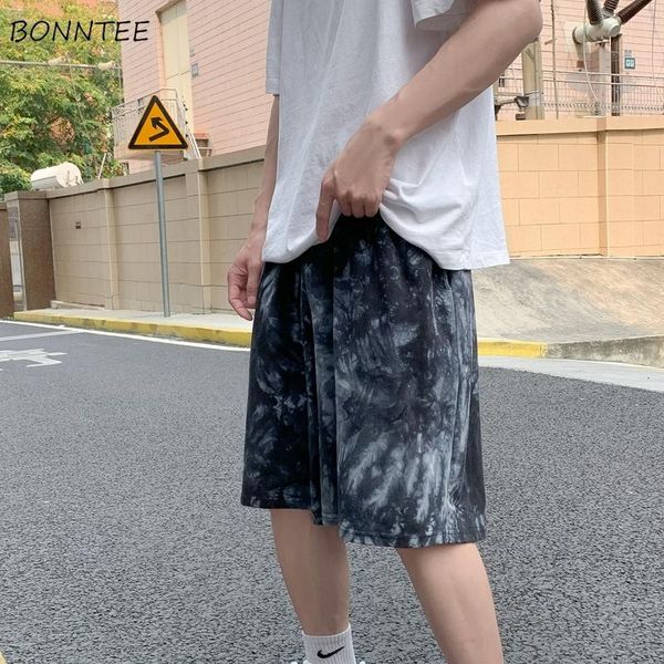 

men's shorts casual men tie dye harajuku wide leg elastic waist males trousers all-match summer fashion simple hip hop high street, White;black
