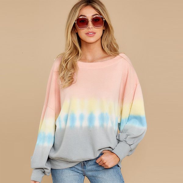 

women's hoodies & sweatshirts autumn winter gradients women casual tie dyed print o-neck batwing long sleeve pullovers vintage loose s, Black