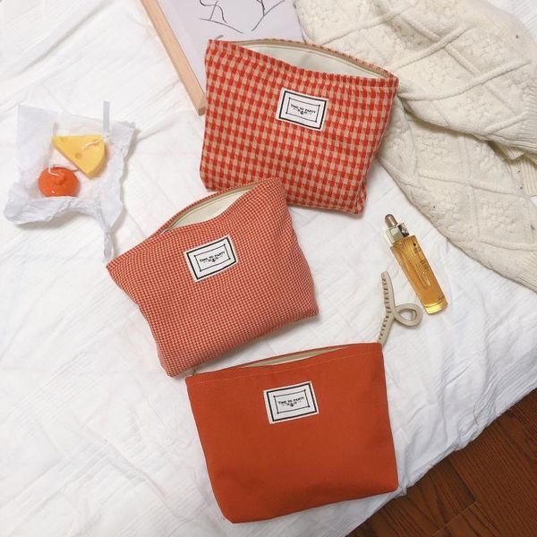 

welcome the year red orange thousand bird check cotton handbag make-up bag hand sail simple leisure cosmetic bags & cases