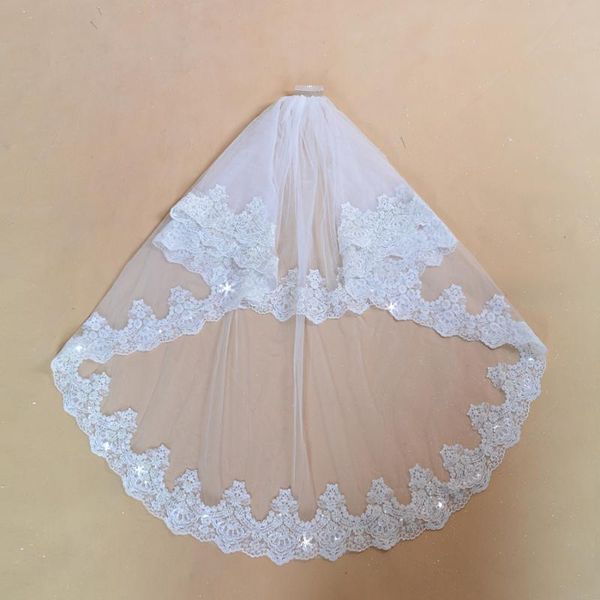 

bridal veils 2 layers beading lace edge veil with comb finger length wedding, Black