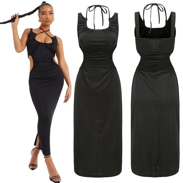 

2021 summer milk silk black dress night club evening dress, Black;red