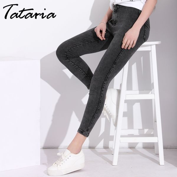 Tataria Denim Jeans Mulheres Skinny Blue Ladies Crochet Mulher Cintura Alta Cintura Feminino Lápis Jean Femme 210514