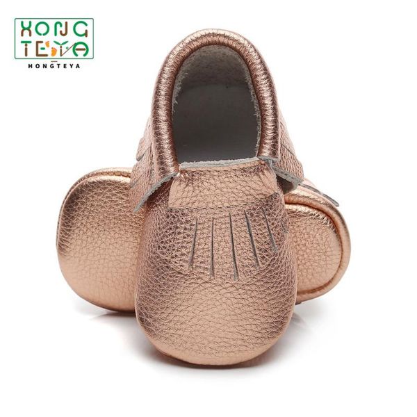

first walkers 2021 genuine leather baby moccasins shine rose gold girl shoes soft bottom fashion tassels born crib