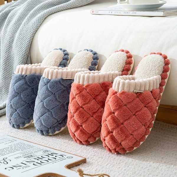 

slippers autumn/winter couple cotton female winter home indoor warmth non-slip cute household explosive fashion shoes, Black