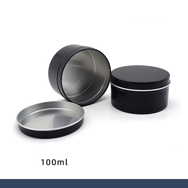 

100ml black aluminum candle food packaging box cosmetic lotion jar empty cream container tin with screw thread lid