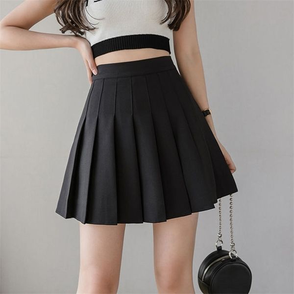 

summer women mini skirt pleated kawaii y2k high-waisted harajuku gothic clothes korean vintage drop female clothing 210724, Black