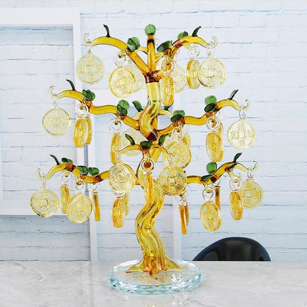 

crystal glass ingots tree with copper coin fengshui craft home decor figurines christmas gifts souvenirs decorative objects &