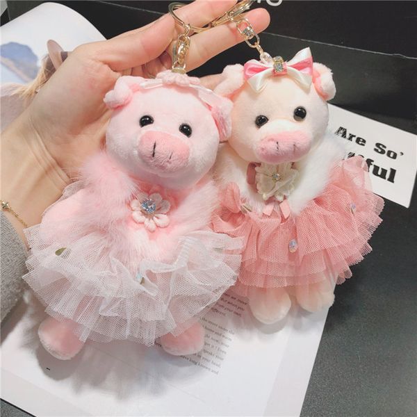 Criativo Porco Zodíaco Bonito Vestido de Noiva Piggy Mulheres Saco De Presente Pequeno Carro Keychain Keyring Pingente