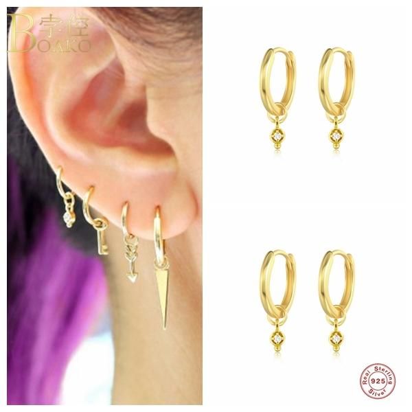 

hoop & huggie boako earrings 925 sterling silver for women 2021 pendientes piercing ohrringe zircon earing luxury jewelry, Golden;silver