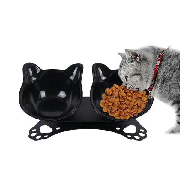 

cat bowls & feeders double bowl kitten dog transparent material non-slip food with protection cervical raised stand