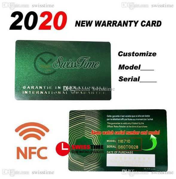 2021 Verde Sem Caixas Cartão de Garantia Rollie NFC Personalizado Com Coroa Antifalsificação e Etiqueta Fluorescente Presente Mesmo Tag de Série Super Edição 126610 124060 Swisstime A1