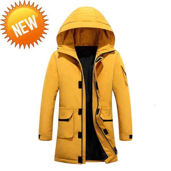 

kuyomens men's white duck down jacket hooded thick puffer coat male casual overcoat thermal winter parka men, Black