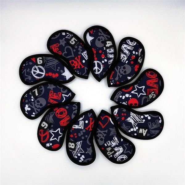 

[5 colors] skull golf irons headcovers waterproof nylon iron covers #3-9pas complete set 10pcs/lot of clubs1