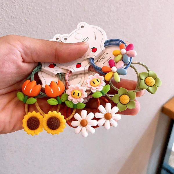 

2pcs flower scrunchies for girls hair rubber bands cute cartoon fashion accessories children 2021, Slivery;white