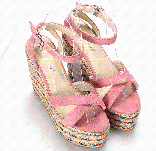 

pink women wedges sandals platform ankle strap open toe espadrilles shoes casual ladies high heel, Black