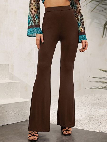 

solid high-rise flare pants m1it#, Black;white