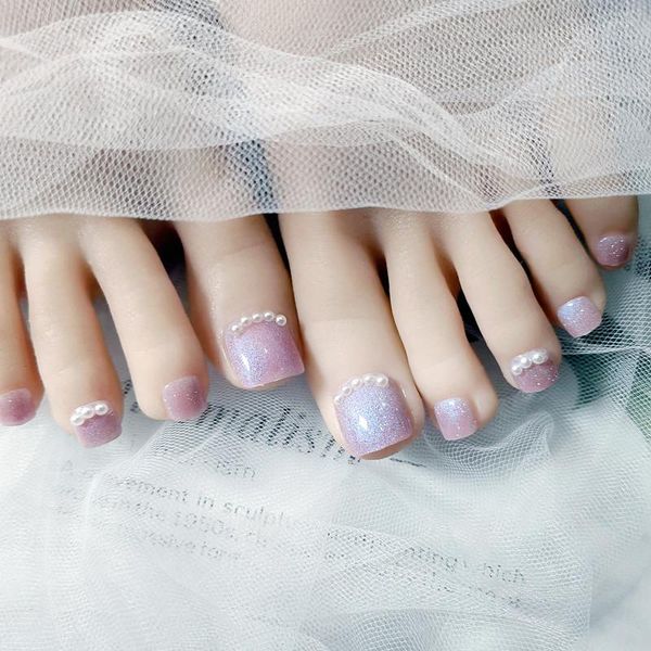 

false nails toe nail patch summer galaxy blue spar pearl decoration fashion art finished 24pcs with glue wra999, Red;gold