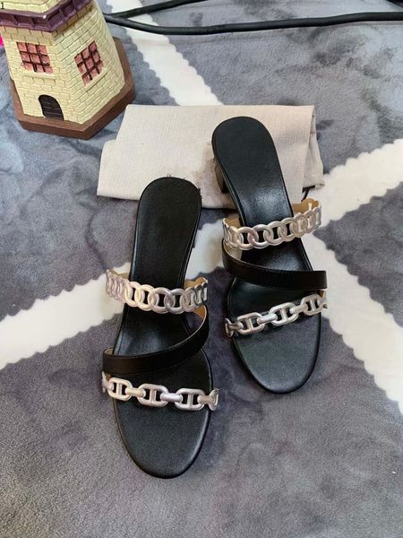 

prad designer leather flat sandals 2021 summer shoes metal slide and women's slippers fashion luxury mhy001, Black