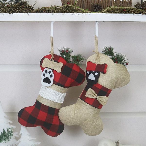 

christmas decorations stocking gift bag bone socks linen handicraft non-woven fabric