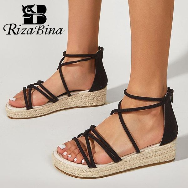 

rizabinawomen sandals round toe wedges summer women shoes fashion zipper casual ankle trap daily ladies footwear size 35-40, Black