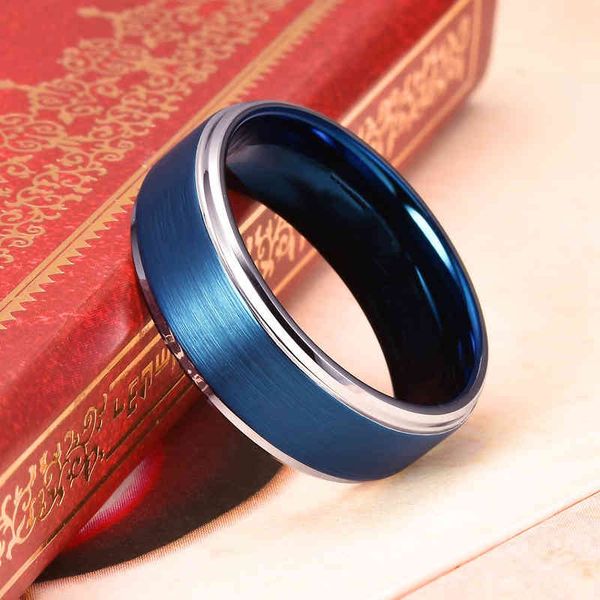 

8mm inner and outer arc drawing matte double color matching men's stainless steel fashion ring, Silver