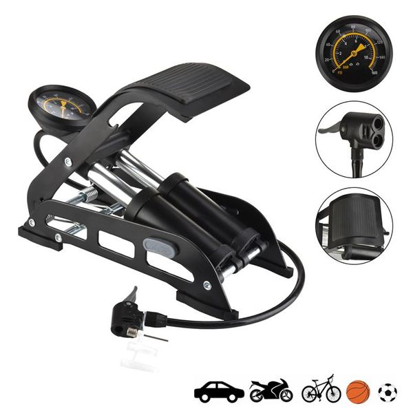 

bike pumps portable dual-cylinder foot pump 140psi floor with accurate pressure gauge & smart valves