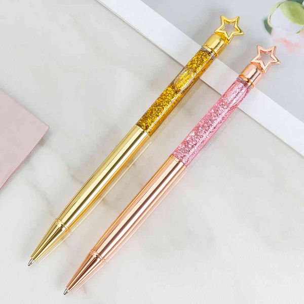 

pen creative diy gold powder oil star stationery star quicksand metal ball point