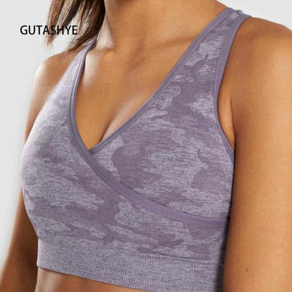 

yoga outfit 2021 gutashye women camo seamless bra sports padded push up high impact shirt