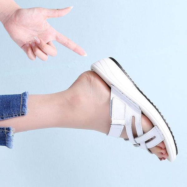 

trend summer women slippers slip on round toe flat slides sandals leather flip flops size 35-40, Black