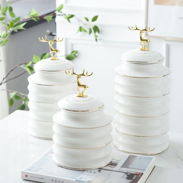 

decorative objects & figurines creative gold ceramic storage tank candy and tea sealed can home handicraft ornaments decoration accessories