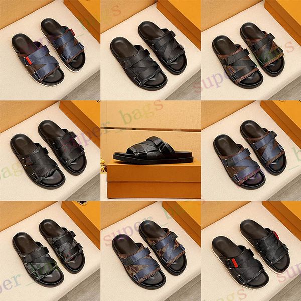 

classic slippers summer luxury men beach cartoon big head slipper designer leather flat belt buckle sandals l bath 38-44, Black