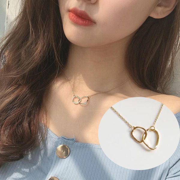 

pendant necklaces double interlocking necklace for women girls simple clavicle chain choker necklacse fashion jewelry gifts accessories, Silver
