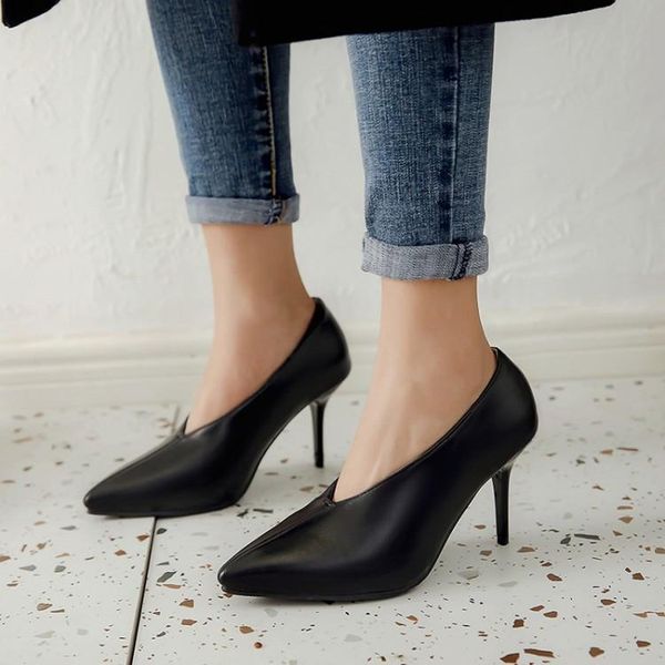 

chic glove grandma pumps stiletto thin high heel shoes women pointed toe slip on sewing party office ladies dress date, Black