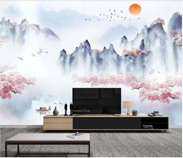

wallpapers custom po 3d wallpaper hand painted chinese ink peach blossom landscape home decor wall room murals