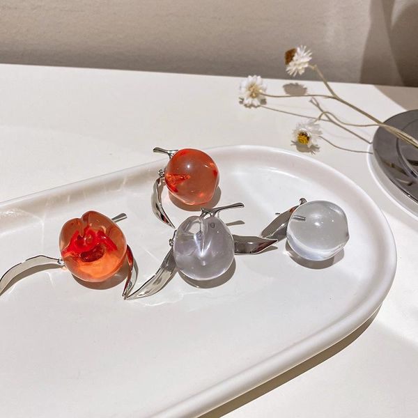 

dangle & chandelier amorcome unique design asymmetry arcylic peach earings for women korean fashion transparent summer jewelry, Silver