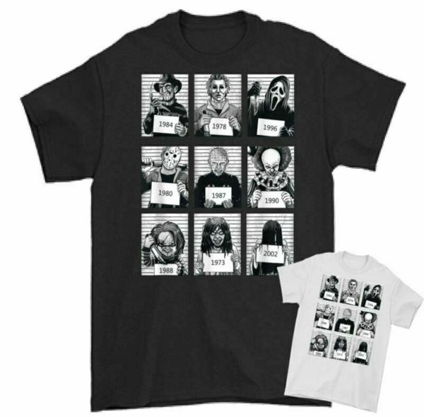 

HALLOWEEN VILLAINS T-SHIRT Chucky IT Jason Scream Freddy Krueger Hellraiser TOP, White;black