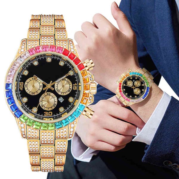 

selling hip hop diamond iced out color rhinestone shiny luxury fashion watch for men, Slivery;brown