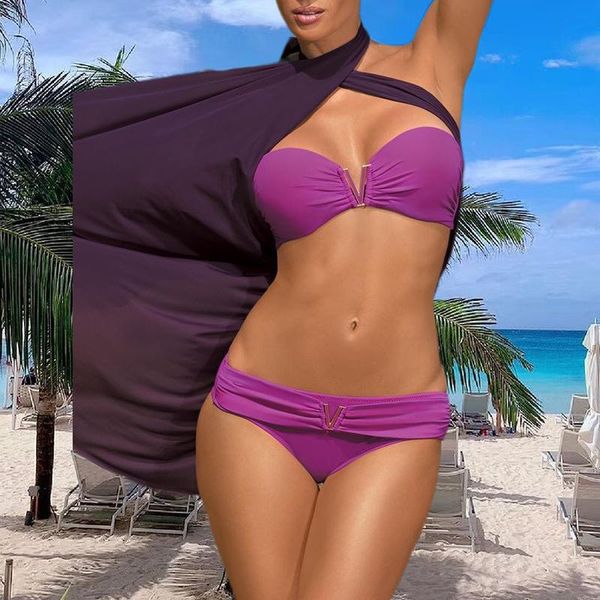 

women's swimwear white push up woman swimsuit 2021 summer beach bikini set solid swimming suit for women bandeau bathing, White;black