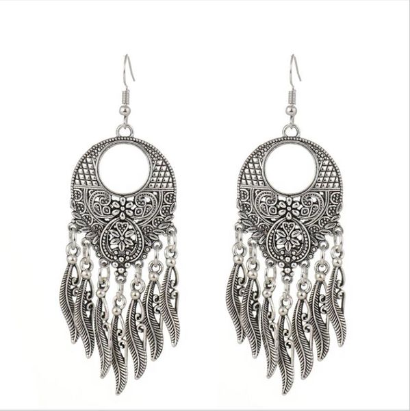 

women's leaf tassel tibetan silver dangle & chandelier earrings gstqe001 fashion gift folk-custom women diy hollow earring