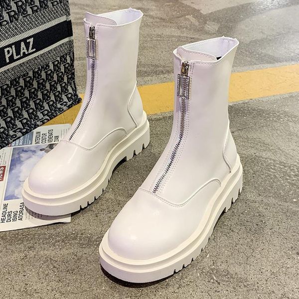 

boots platform 2021 women shoes fashion short black white thick sole front zipper warm fur ankle