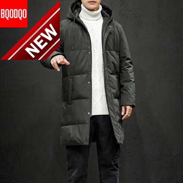 

casual winter down jacket men warm -15 degree thick military hooded jackets mens japan hip hop fit >300g white duck coat, Black