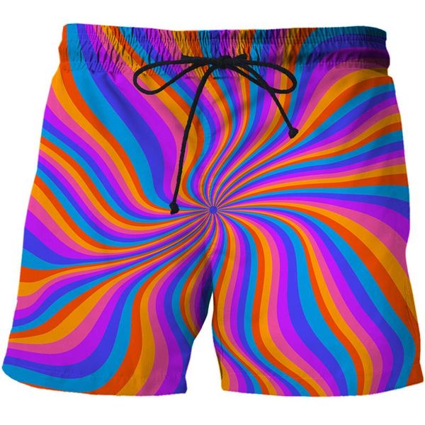 

men's shorts beachwear vortex printed 3d fashion man cool casual clothing swimming loose short pants with rope streetwear, White;black