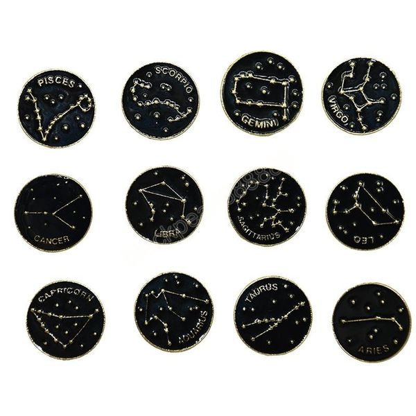

cartoon black round constellation symbol meaning brooches enamel pins fashion jewelry lapel backpack feastival gift for women men, Gray