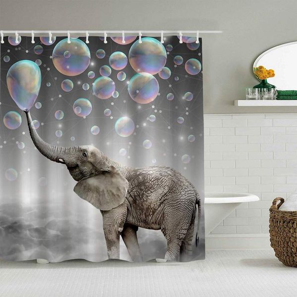 

shower curtain 3d funny elephant playing bubbles digital printing waterproof bath liners hooks included -bathroom decorative