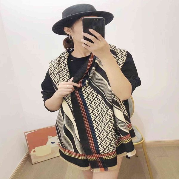 

70% off design scarf net red 2021 female autumn and winter check print new live imitation cashmere style double-sided shawl, Blue;gray